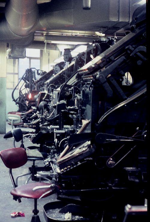 Some Linotypes and Intertypes at Bradford & District Newspapers on January 7 1970: Not an easy place to photograph, being very cramped